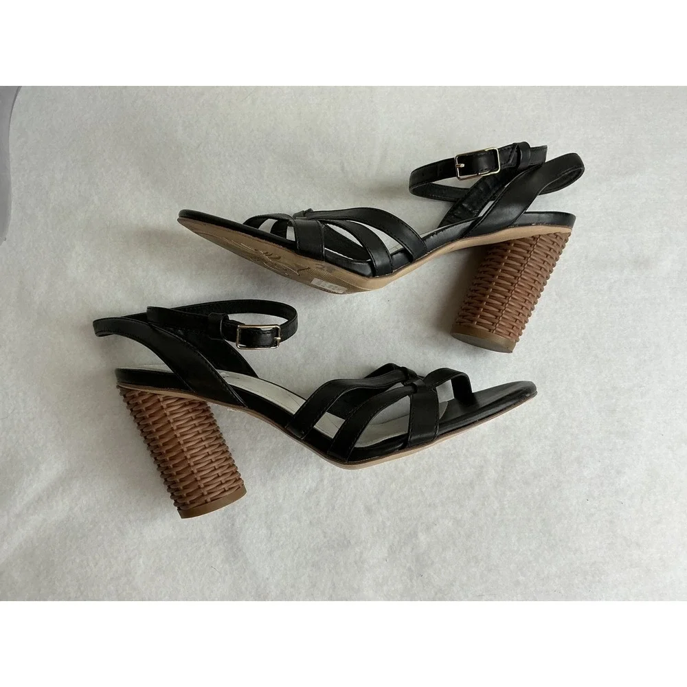 Franco Sarto Olina2 Womens 8M Black Strappy Ankle Strap Block Heels 8M